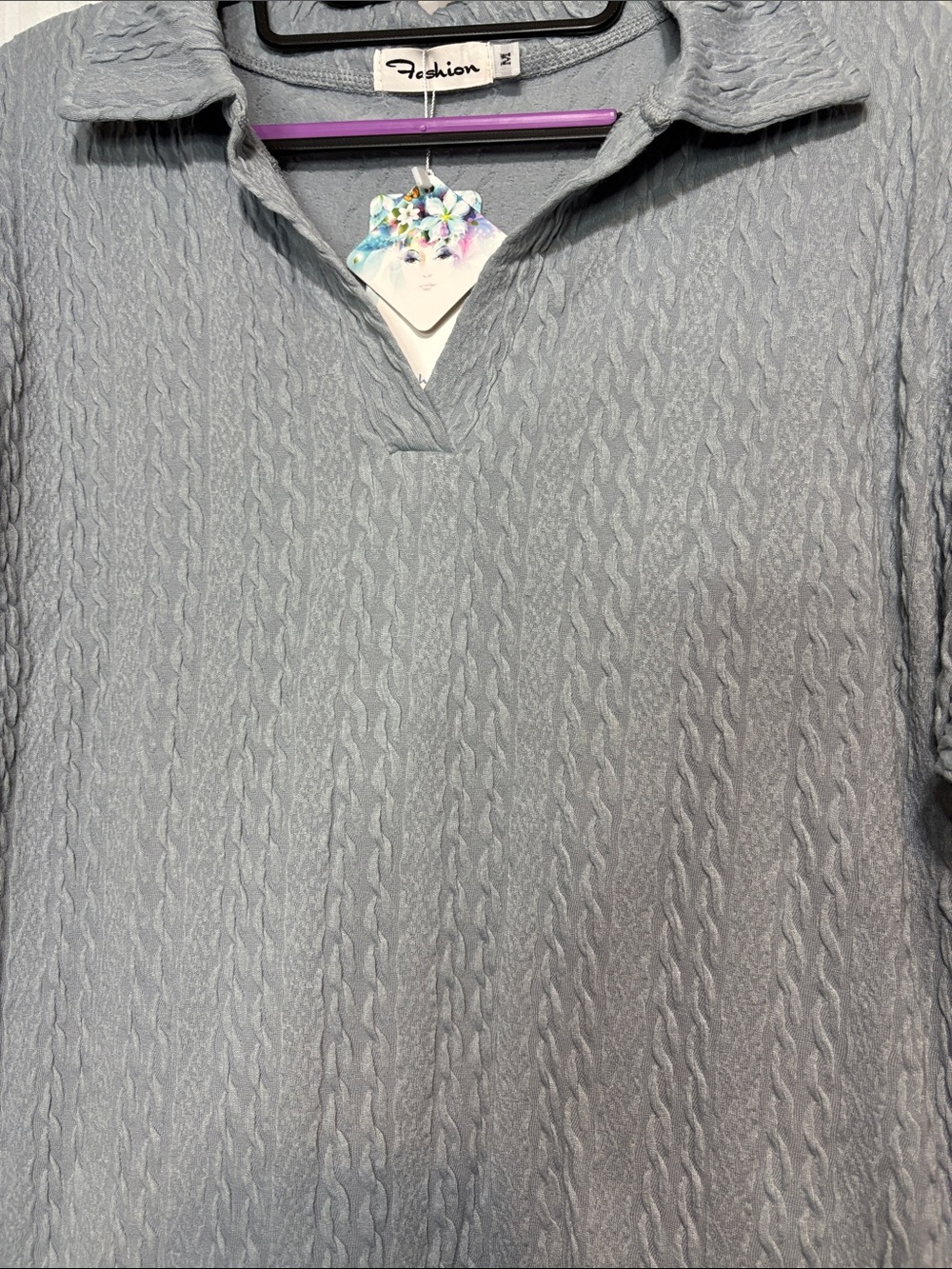 Light Gray Cable Knit Collared Pullover - Picture 4 of 5